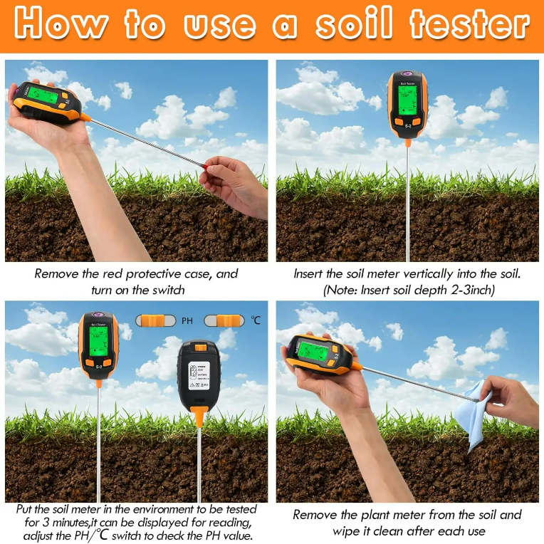 5-in-1 Industrial Portable Soil Tester Kit PH Meter Sunlight Intensity Environment Humidity Detector Plant Garden Tools Plastic