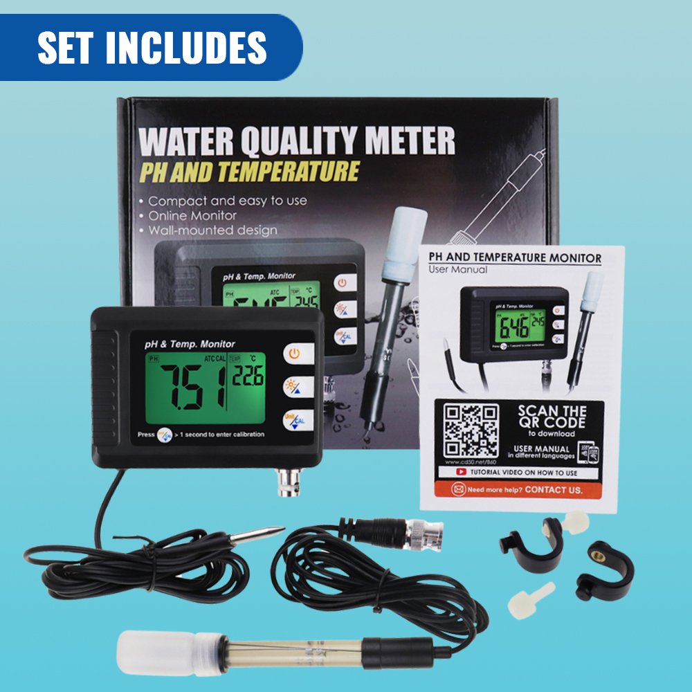 2 in 1 PH & Temperature Continuous Monitor PH Meter w/ Backlight Dual Display For Fish Tank PH Monitor(OEM Packaging Available)
