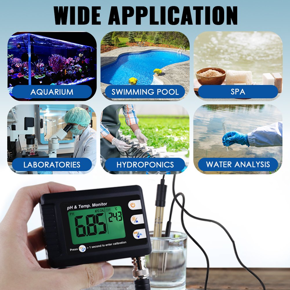 2 in 1 PH & Temperature Continuous Monitor PH Meter w/ Backlight Dual Display For Fish Tank PH Monitor(OEM Packaging Available)