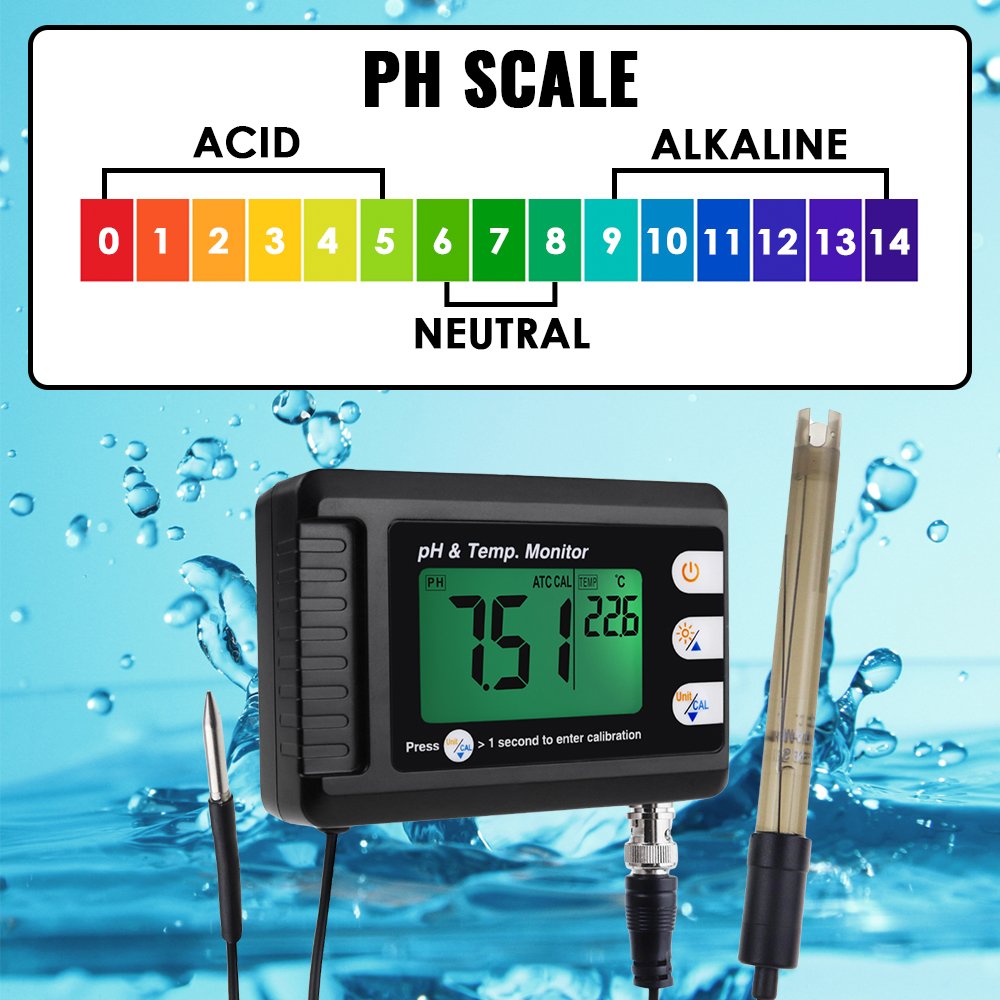 2 in 1 PH & Temperature Continuous Monitor PH Meter w/ Backlight Dual Display For Fish Tank PH Monitor(OEM Packaging Available)