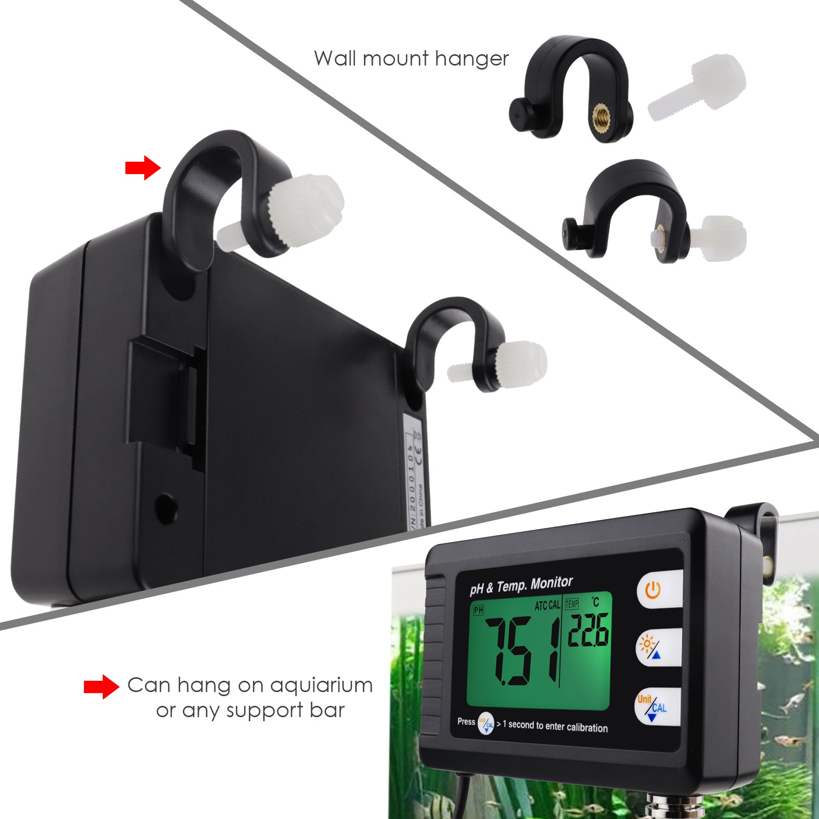 2 in 1 PH & Temperature Continuous Monitor PH Meter w/ Backlight Dual Display For Fish Tank PH Monitor(OEM Packaging Available)