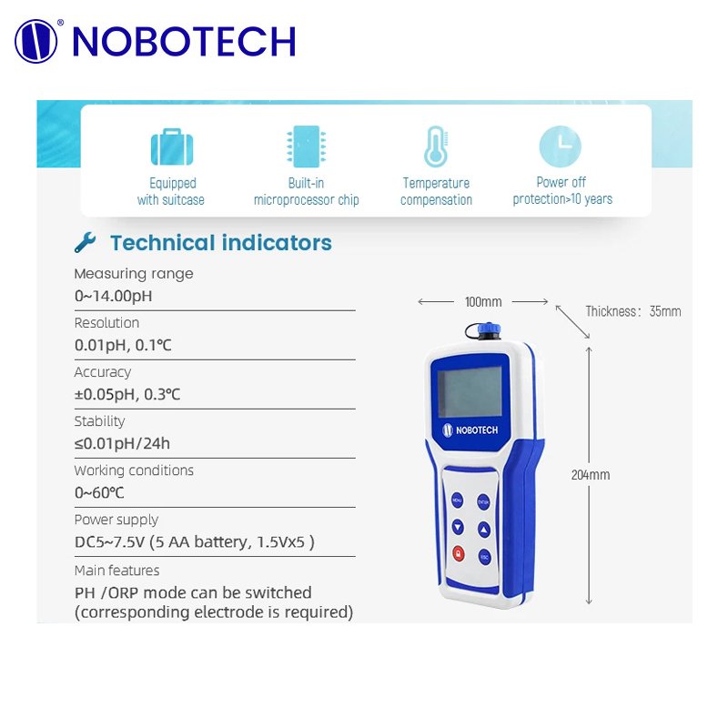 NOBOTECH Portable pH meter PNB-116 water quality ph tester laboratory pH water quality analyzer