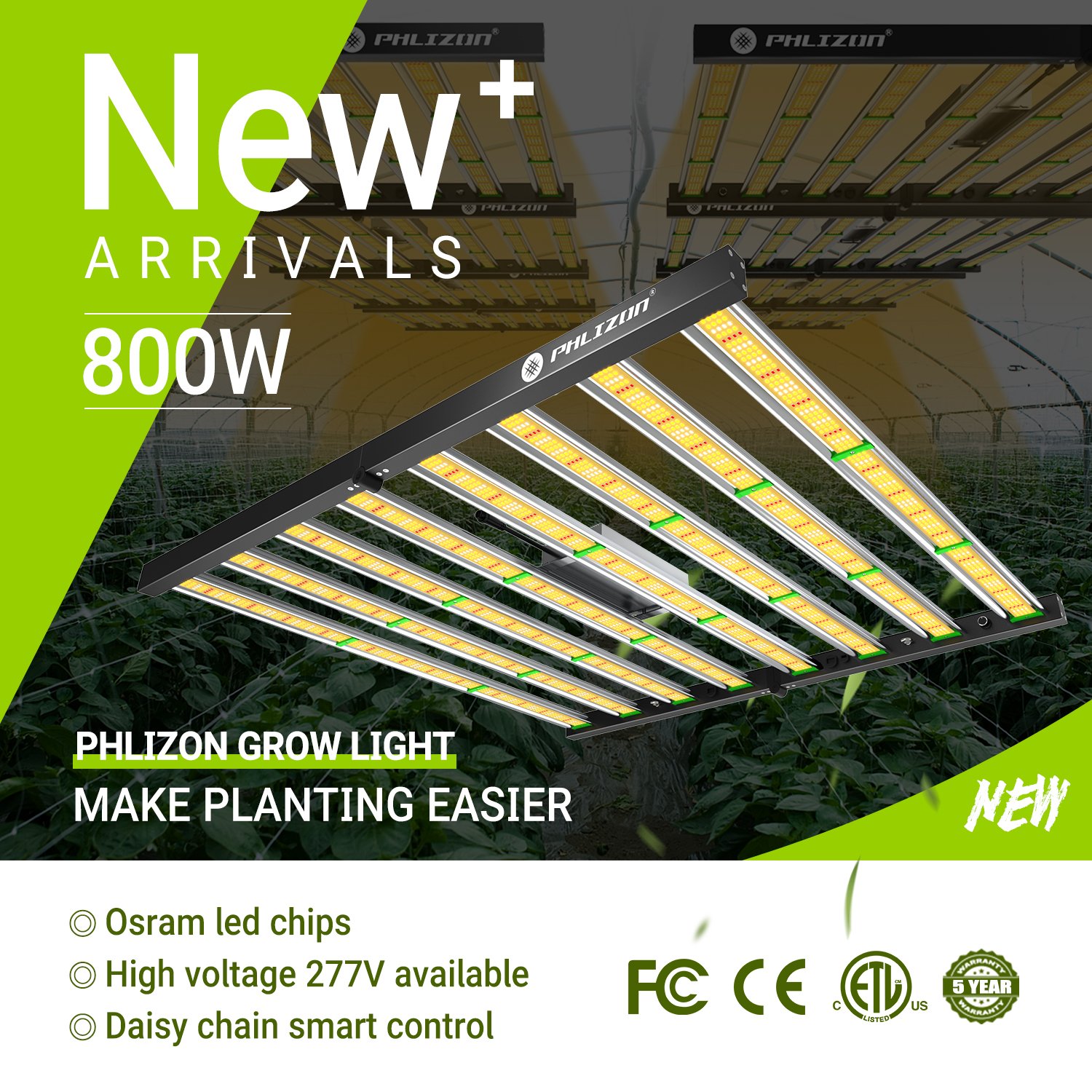 Phlizon lm301h evo mint 800w full spectrum led grow light IP65 indoor led grow light blue red 800 watt led grow