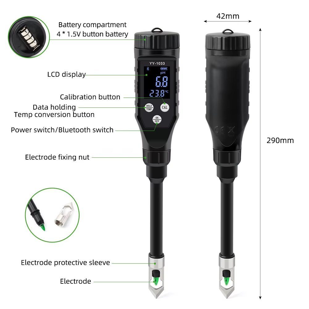 Bluetooth Metal Head High Precision Electrode Soil Temperature Tester PH Meter For Hydroponics Garden