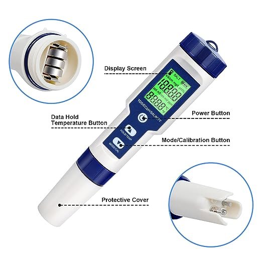 5 in 1 Convenient digital EC TDS PH temperature salinometer Water Quality detector 9909 Water Quality tester PH meter pen
