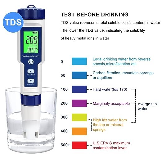 5 in 1 Convenient digital EC TDS PH temperature salinometer Water Quality detector 9909 Water Quality tester PH meter pen