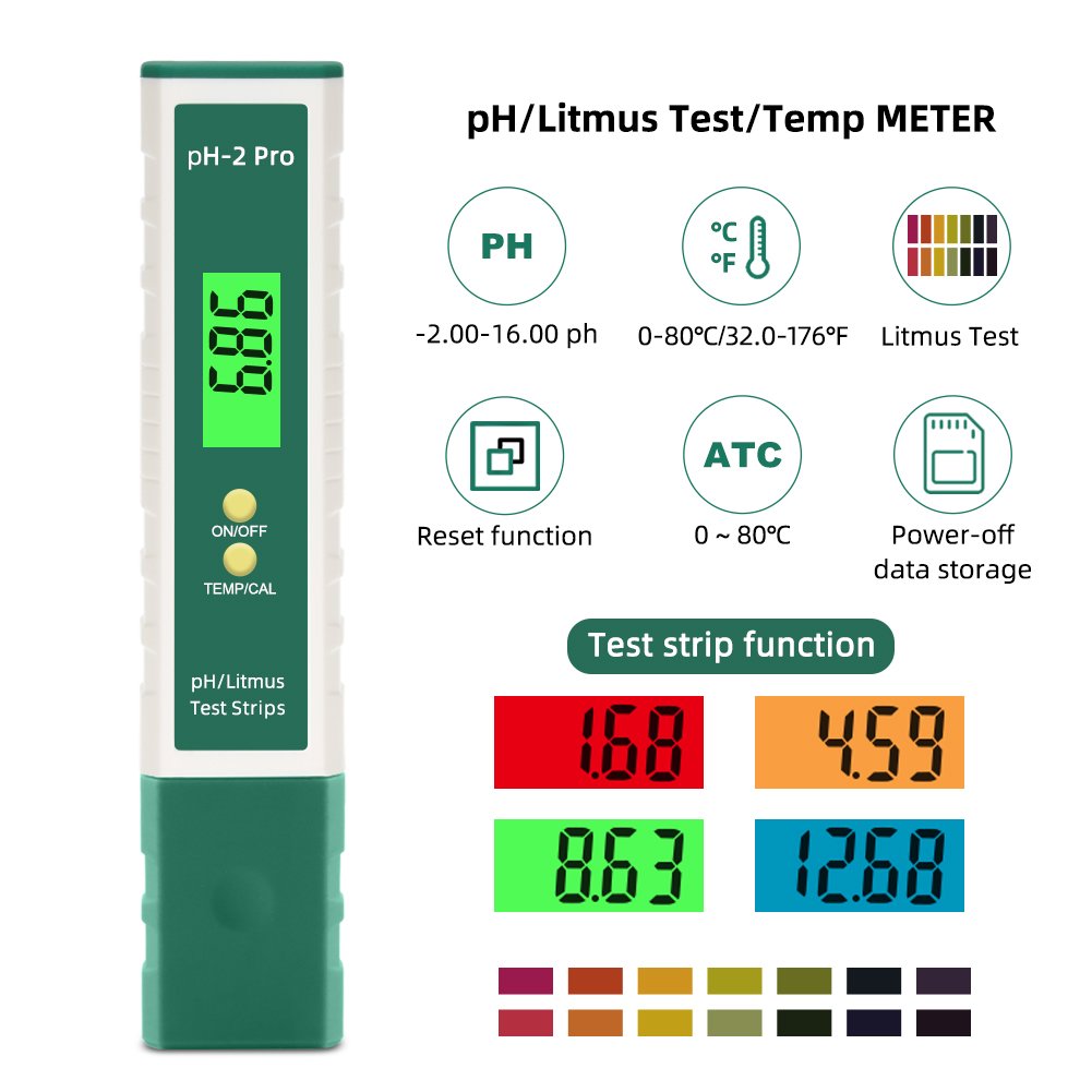 PH Meter Temp Tester Pen 0.01 PH High Accuracy Water Quality Tester with ATC PH Test Strips Function for Household Drinking