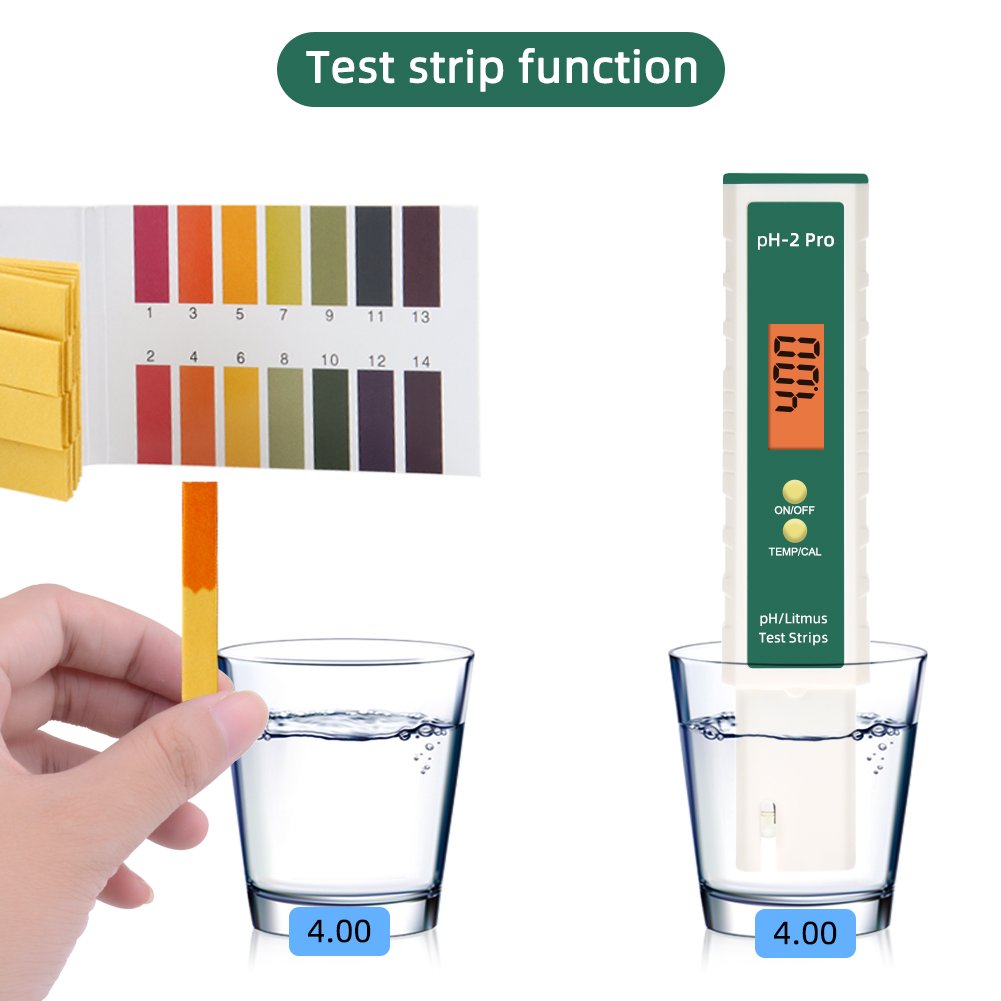 PH Meter Temp Tester Pen 0.01 PH High Accuracy Water Quality Tester with ATC PH Test Strips Function for Household Drinking