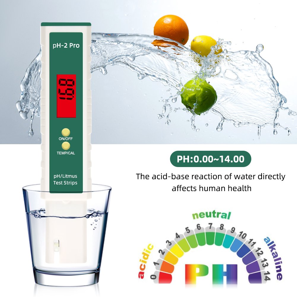 PH Meter Temp Tester Pen 0.01 PH High Accuracy Water Quality Tester with ATC PH Test Strips Function for Household Drinking