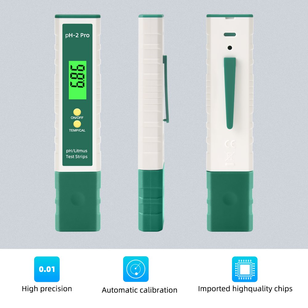 PH Meter Temp Tester Pen 0.01 PH High Accuracy Water Quality Tester with ATC PH Test Strips Function for Household Drinking