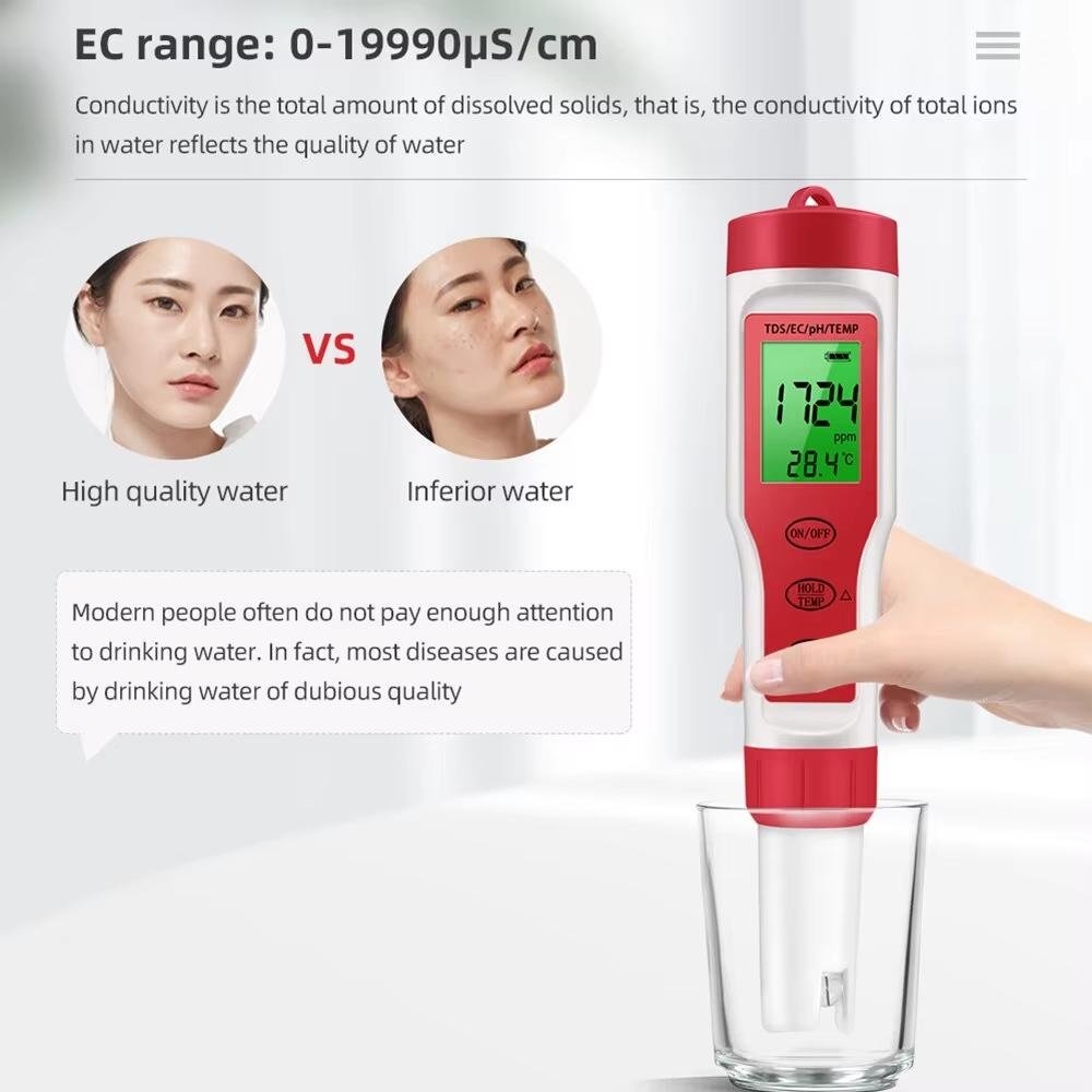 High Quality Digital TDS/PH/EC/TEMP Water Quality Tester Pen Portable Water quality Detector for Aquaculture