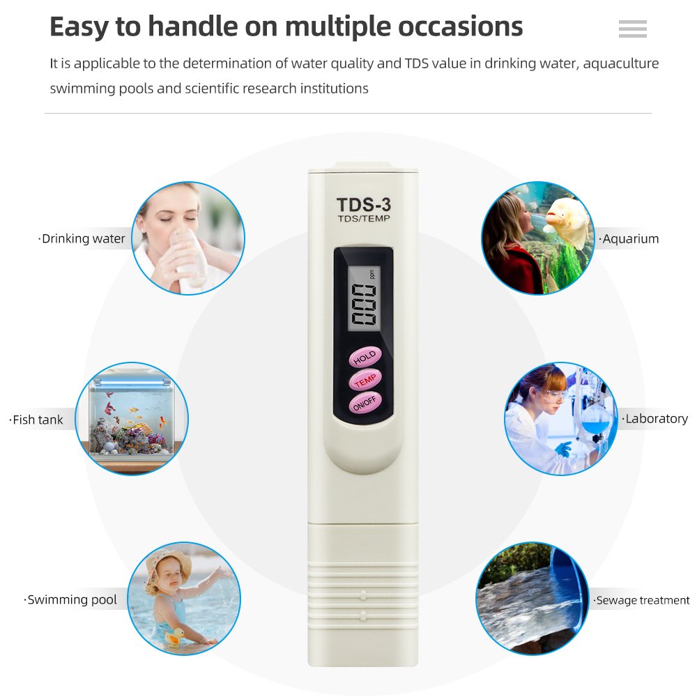 PPM Water Quality Tester Measuring Range 0-9999ppm Digital TDS Meter for Drinking Water Swimming Pool Aquariums