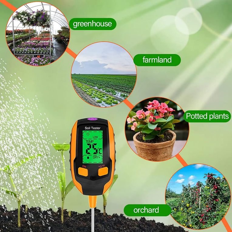 Upgrade 4-in-1 Industrial Soil Tester Kit PH Meter and Sunlight Intensity Environment Humidity Detector for Plant Garden Tools