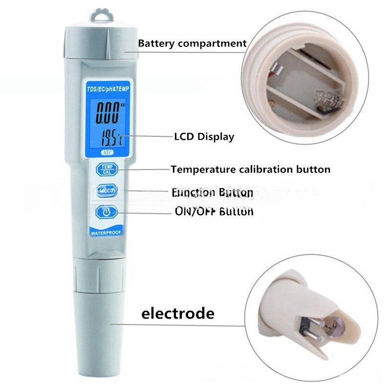 Portable 4 in 1 pH TDS EC TEMP Tester for Multifunctional Water Quality Analysis