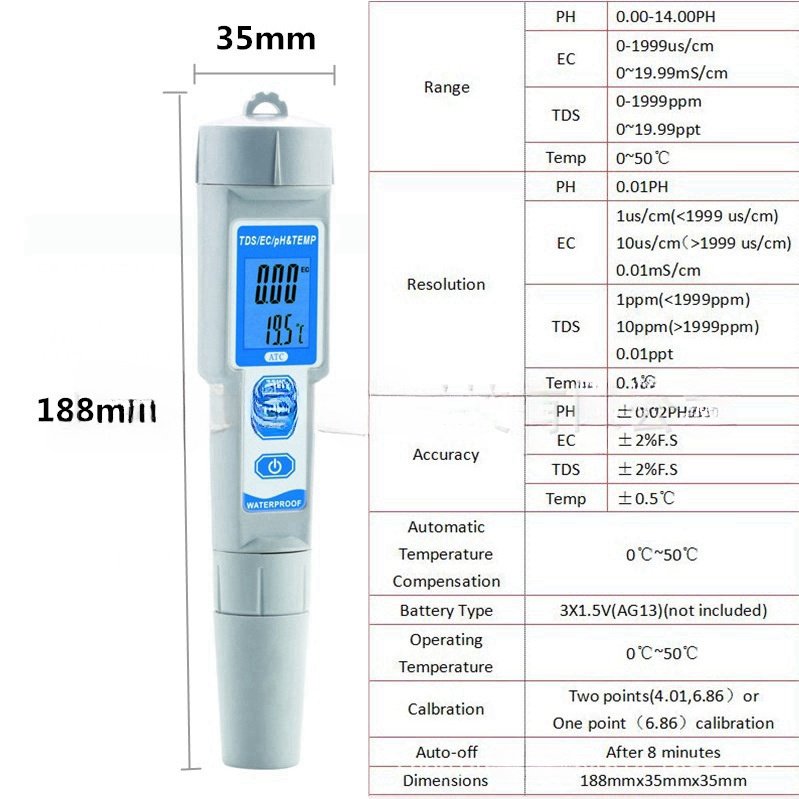 Portable 4 in 1 pH TDS EC TEMP Tester for Multifunctional Water Quality Analysis