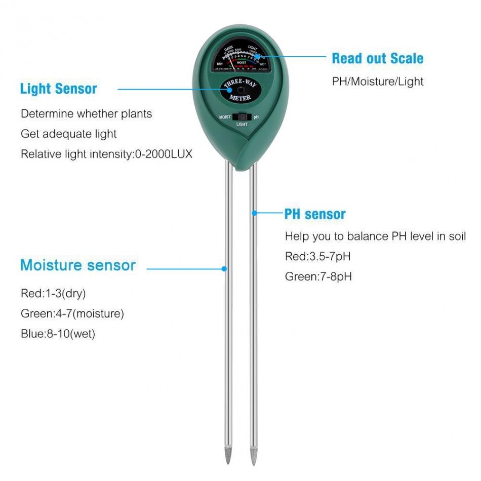 3in1 Multifunction Hygrometer Soil Meter Moisture Light Meter PH Detector Analyzer Pointer for Garden Plant Flower Soil