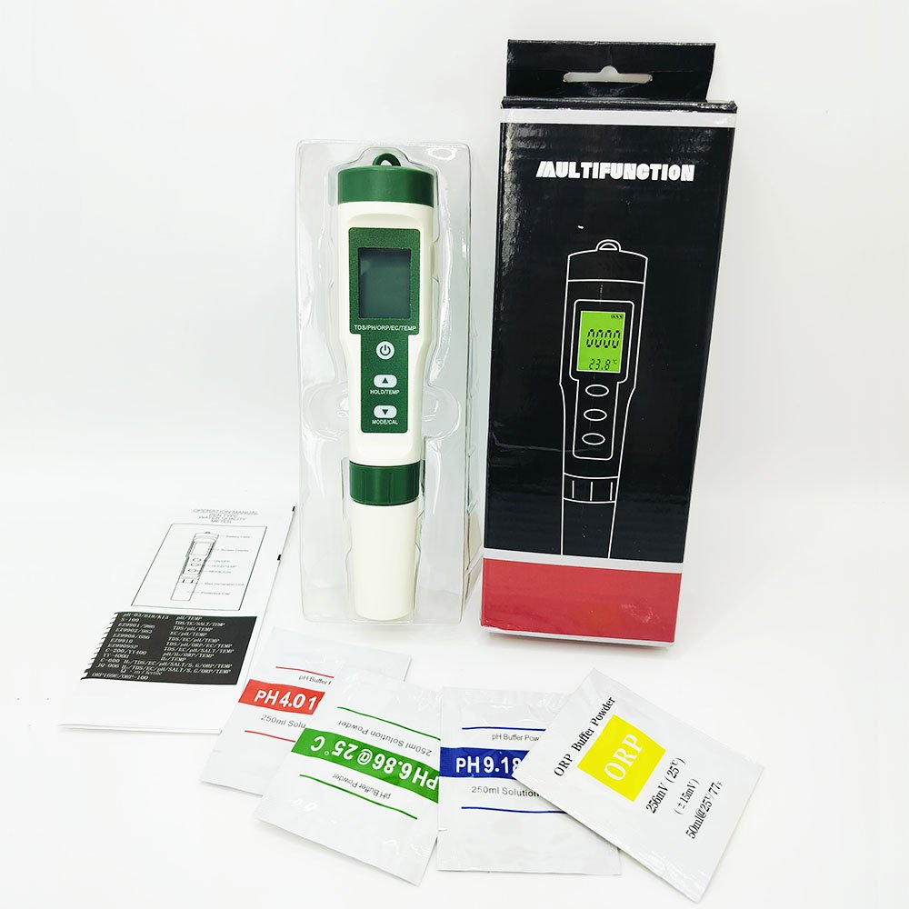5-in-1 Digital Water Quality Tester Pen TEMP ORP EC TDS PH Meter with Backlight Convenient Multi-Function PH Meter