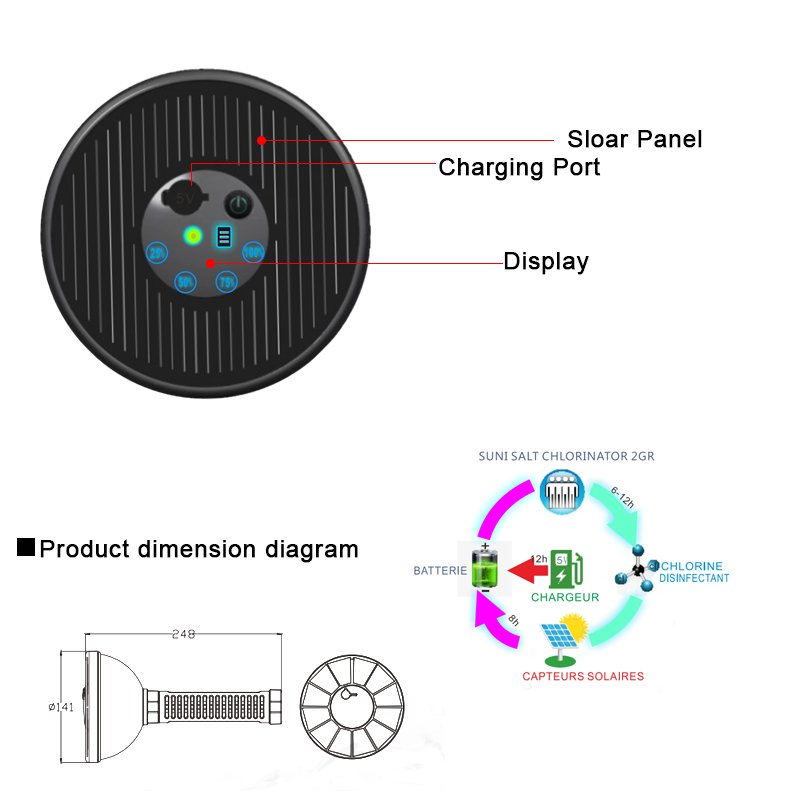 HOTOOK Solar Floating Salt Chlorine Generator Direct Sale from Manufacturer for Outdoor Frame Swimming Pools Pool Tool Accessory