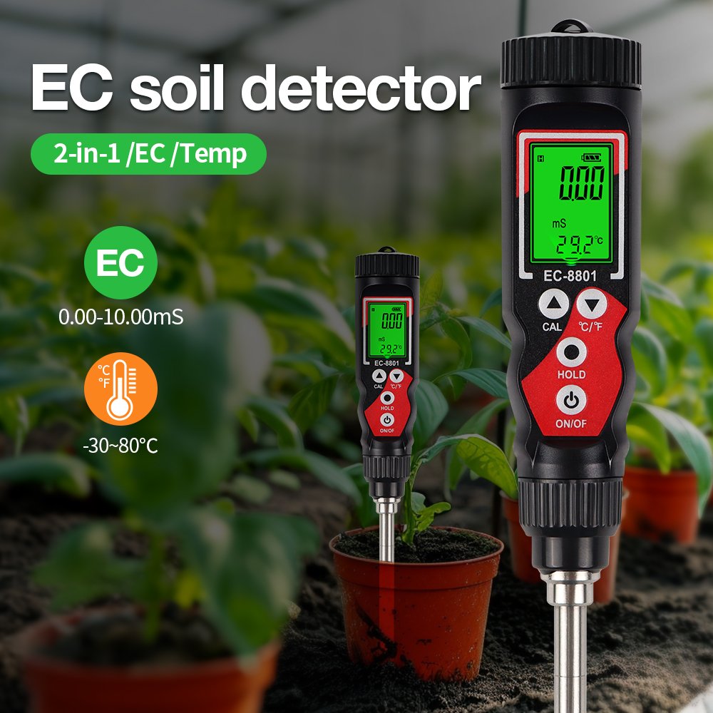 High Precision 2 In 1 Soil Tester 0.00-10.00mS/cm EC/TEMP Meter LCD Digital Soil Detector ATC Temp Detection for Garden Farm