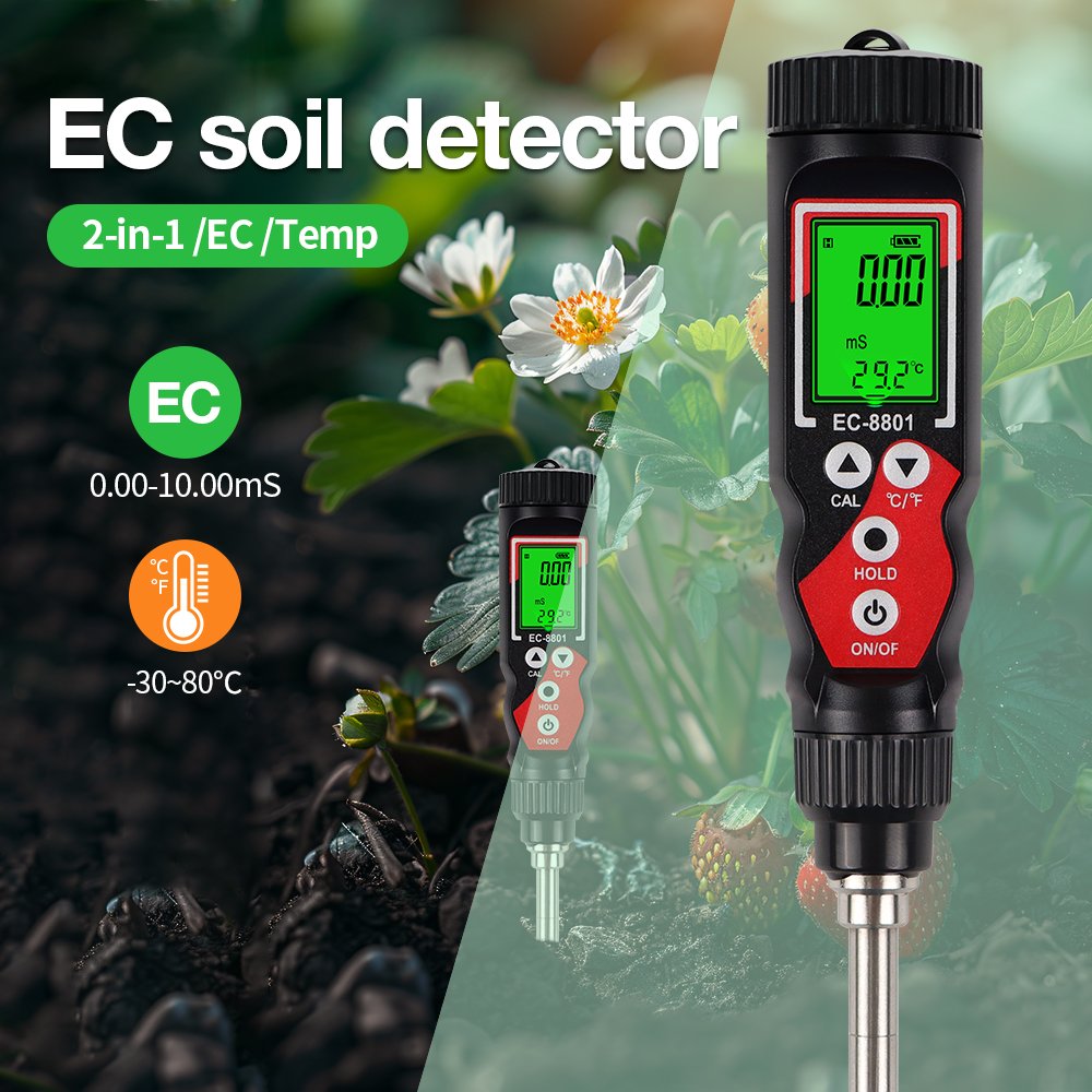 High Precision 2 In 1 Soil Tester 0.00-10.00mS/cm EC/TEMP Meter LCD Digital Soil Detector ATC Temp Detection for Garden Farm