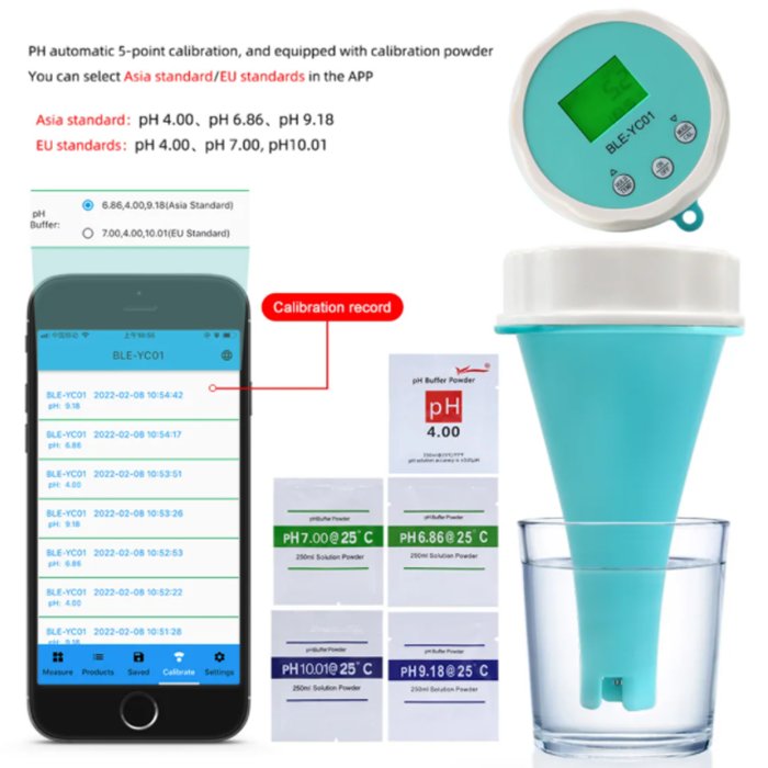 BLE-YC01 Smart Online Blue tooth Water Chlorine/pH/EC/ORP/TEMP 6 IN 1 Meter PH Meter High Accuracy Water Quality Tester