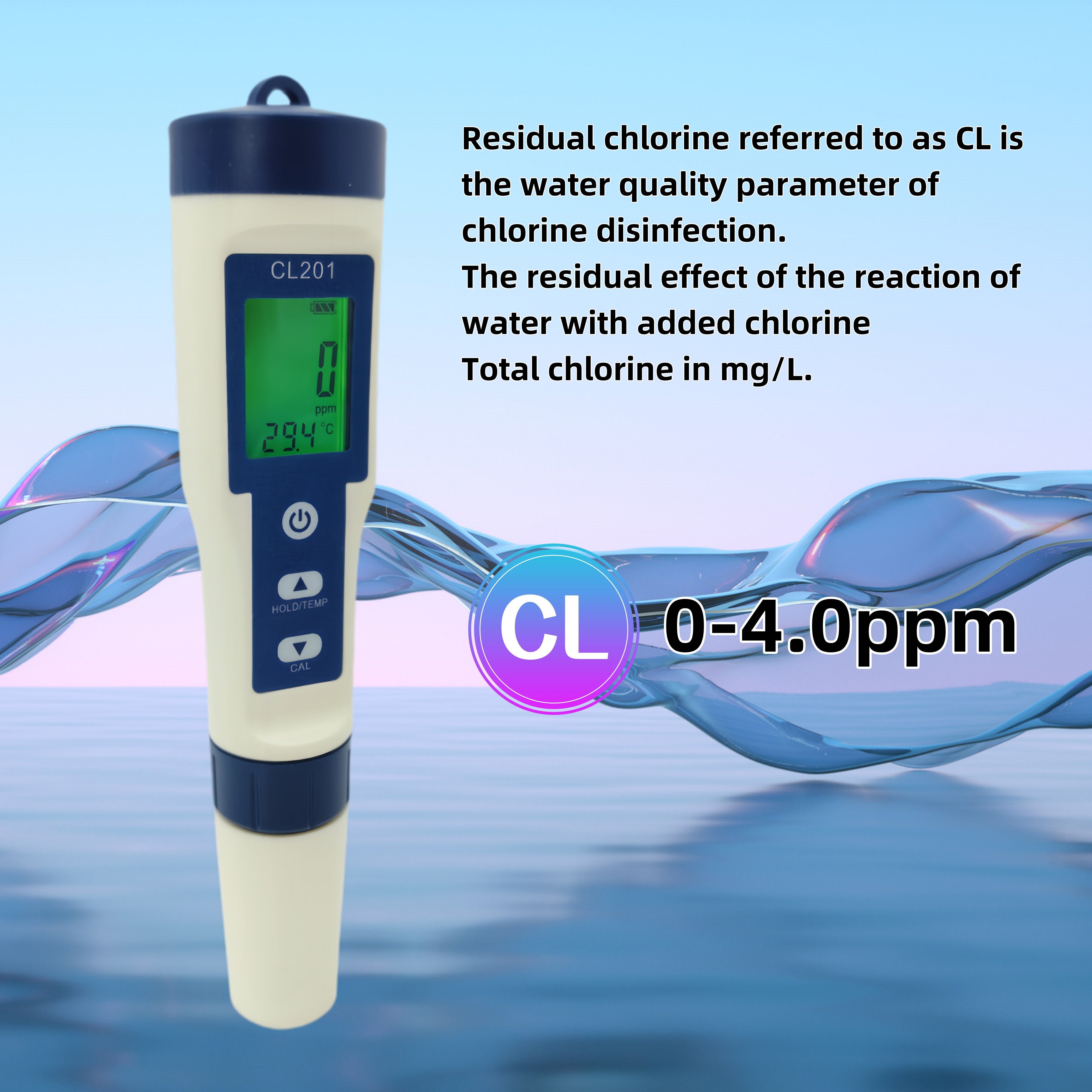 CL201 Chlorine Meter Test Instrument Efficient Swimming Pool Free Chlorine Monitoring & Detection Instrument