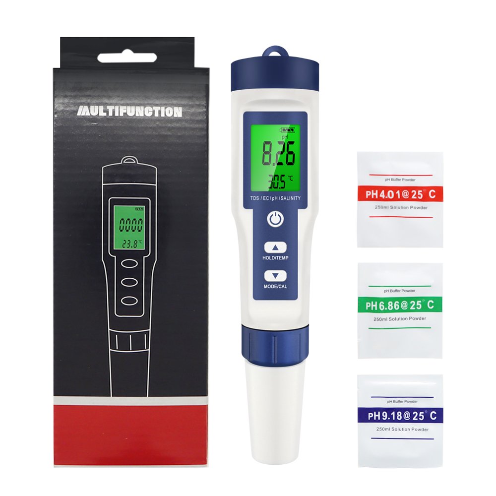 Digital TDS Ph Meters Pen Type Water Quality Tester 5 In 1 Temperature Salinity EC TDS Ph Meter For Aquariums