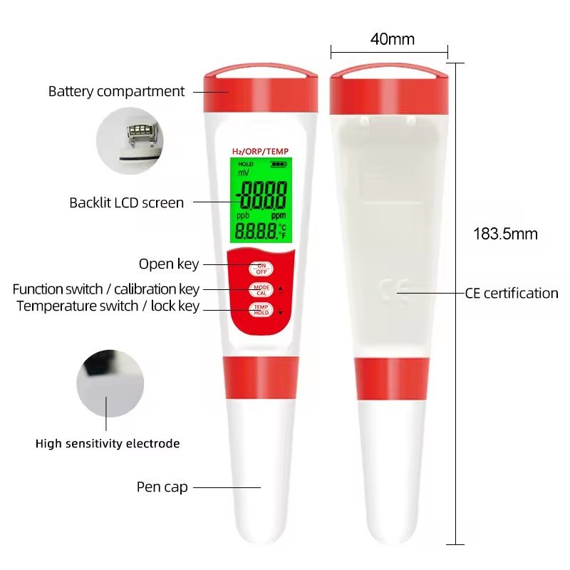 BORGE 3 in 1 digital H2/ORP/TEMP meter Hydrogen Ion Concentration Drinking Water Quality Test Pen