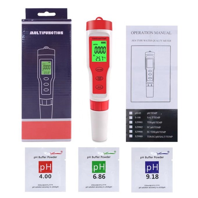 4 in 1 PH/TDS/EC/Temperature Meter Digital Water Quality Monitor Tester for Pools Drinking Water Aquariums
