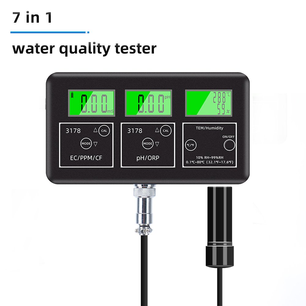 Multi Function Online Digital 7In 1 Water Quality Controller Ph/Orp/Ec/Tds/Cf/Temp/Humidity Tester Meter