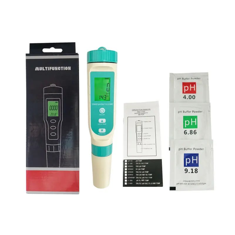 2023 Newest digital 7 in 1 multifunctional Salinity tds units Water quality tester conductivity pH/TDS/EC/TEMP meter ph tester