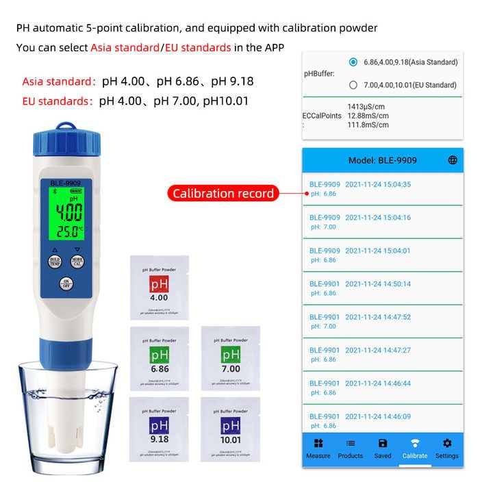 BLE-9909 Digital Tds Ph Meters Pen Type Water Quality Tester 5 In 1 Temperature Salinity Ec Tds Ph Meter For Aquariums