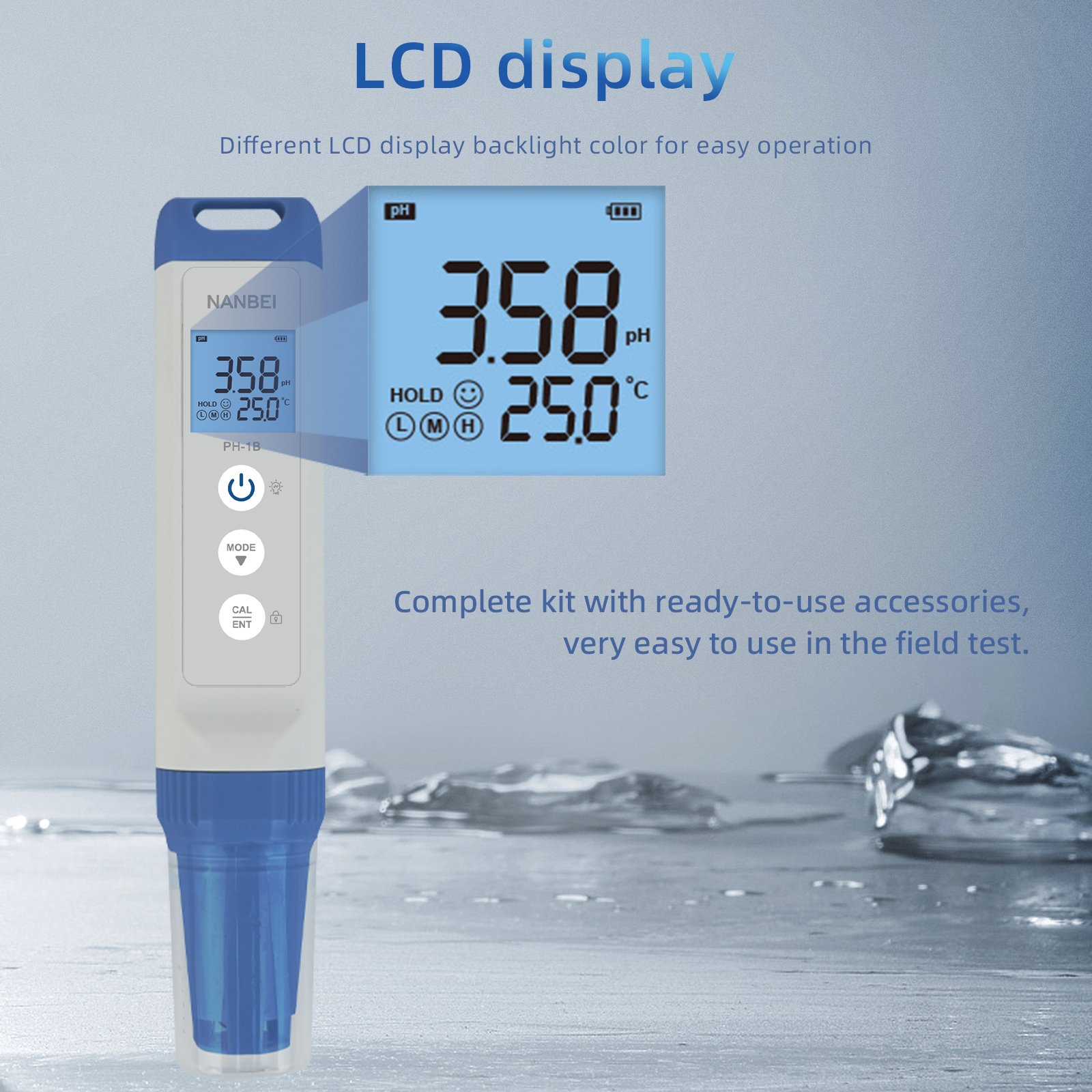 PH meter portable digital PH solution concentration specific gravity easy auto-calibration IP67 rating