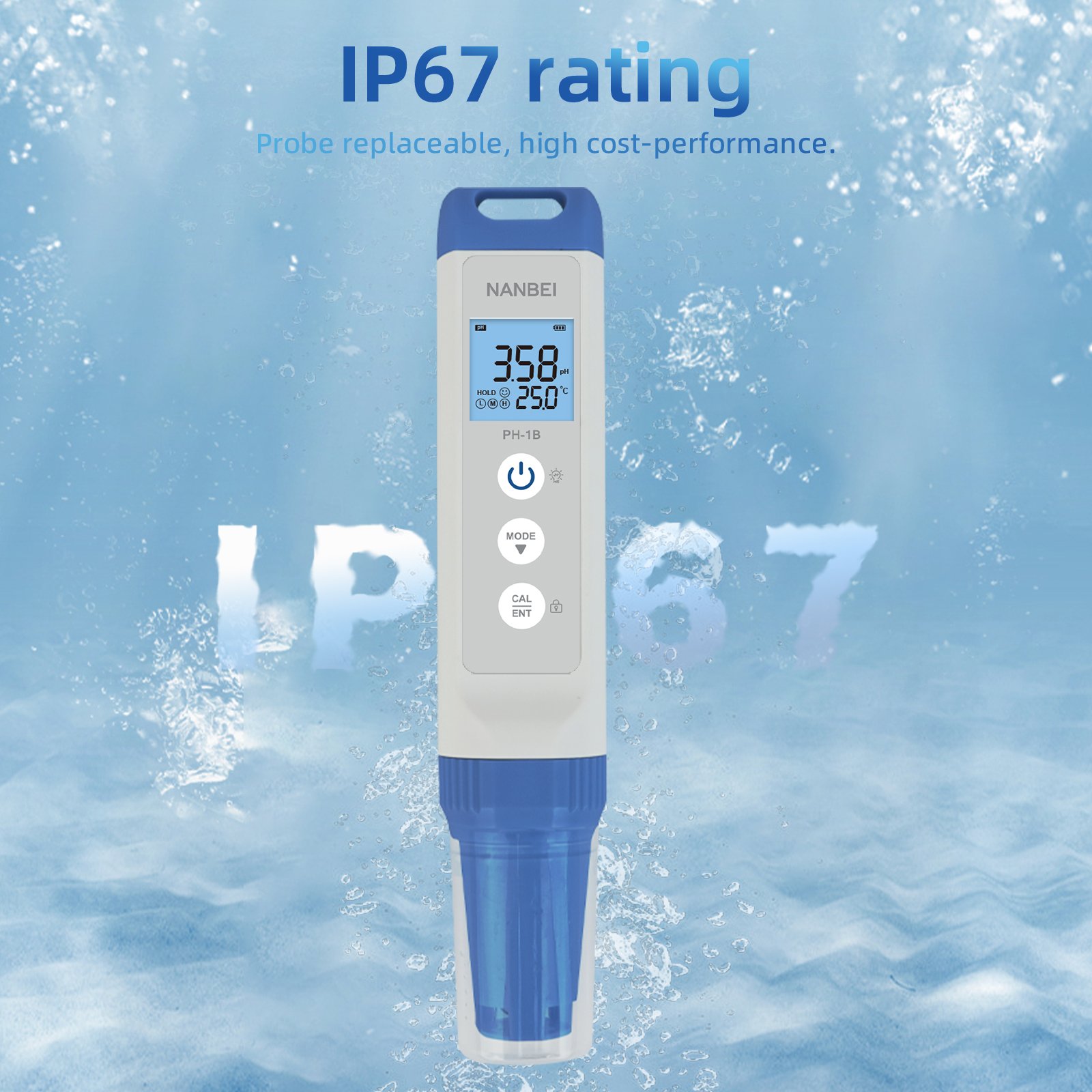 PH meter portable digital PH solution concentration specific gravity easy auto-calibration IP67 rating