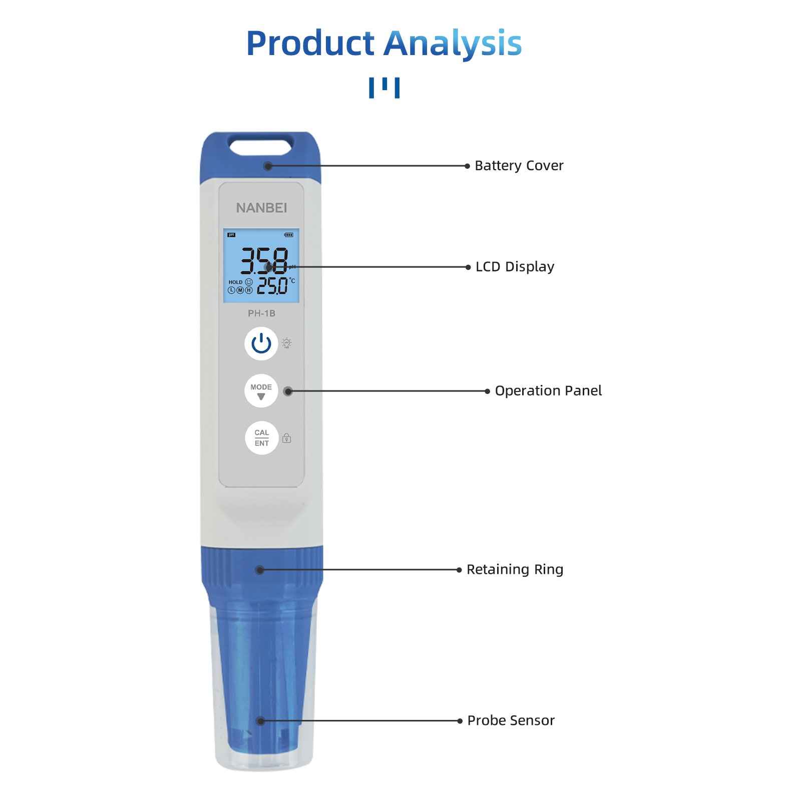 PH meter portable digital PH solution concentration specific gravity easy auto-calibration IP67 rating