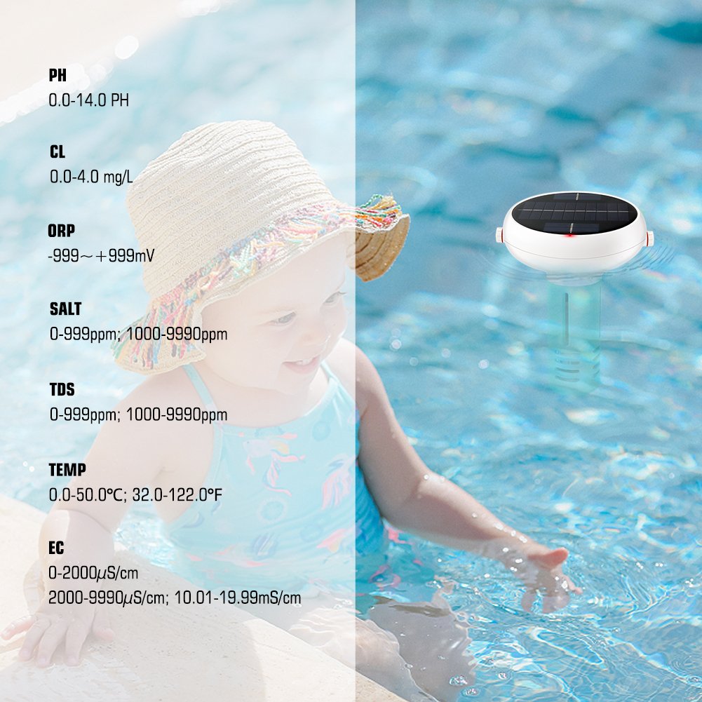 Zigbee Solar Waterproof Chlorometer Chlorine pH TDS EC ORP Salinity TEMP 7 in 1 Water Quality Monitor for Swimming Pools