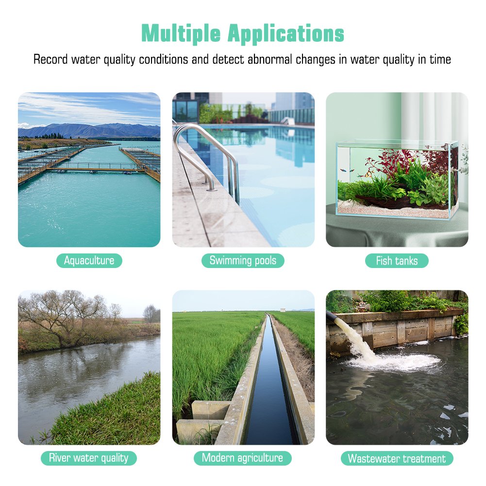 Zigbee Solar Waterproof Chlorometer Chlorine pH TDS EC ORP Salinity TEMP 7 in 1 Water Quality Monitor for Swimming Pools