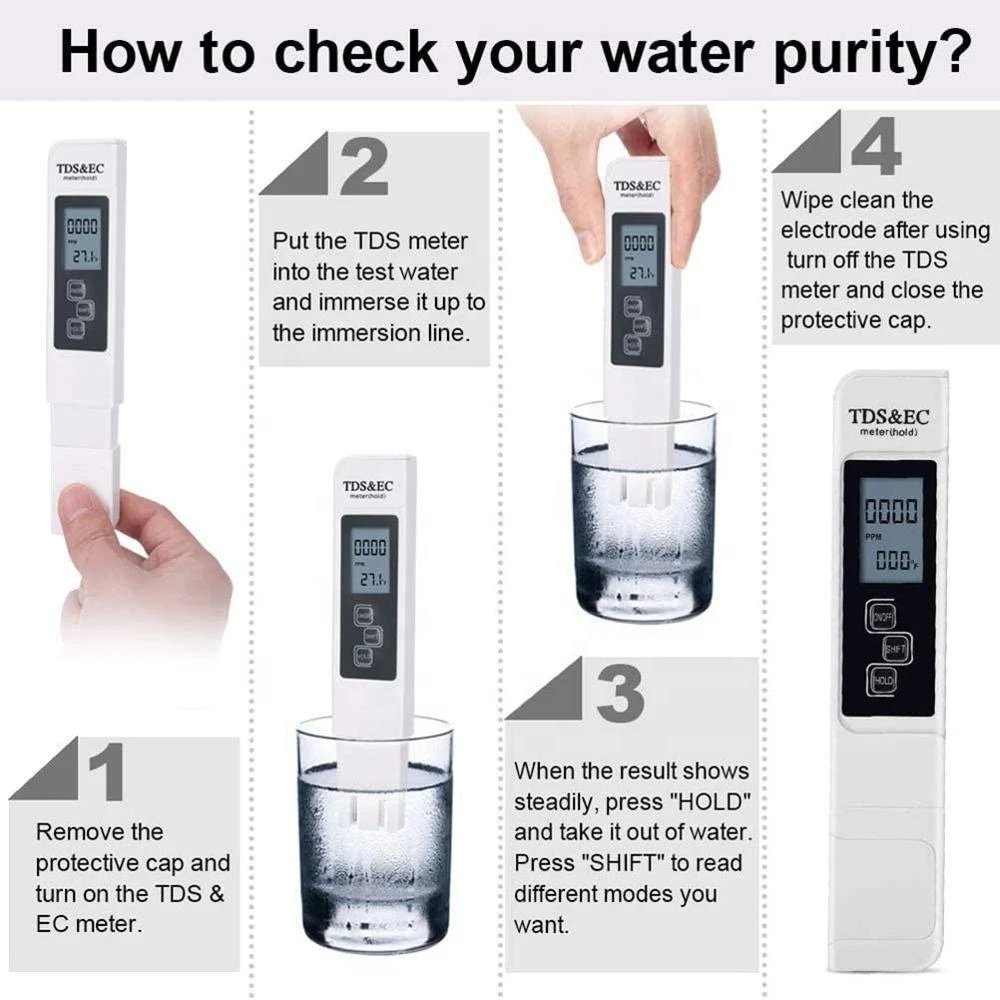 3 In 1 Multifunctional TDS EC PPM Water Quality Meter Tester Pen LCD Display 0-5000ppm TDS&EC Tester Pen TEMP PPM Tester