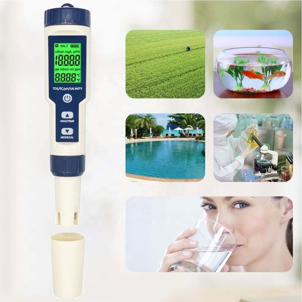 High Quality Portable 5 in 1Multi-parameter Monitor Pen Type Ph Meter pH/ec/tds/salt/temp Water Quality Tester