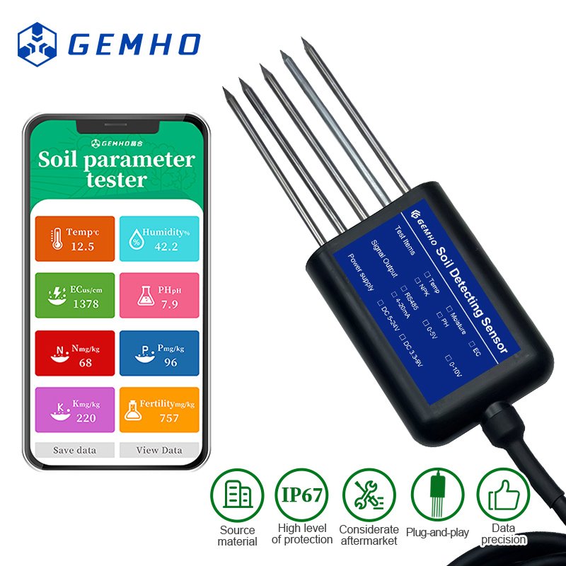 Gemho factory USB type-c output 8 IN1 Integrated Soil Npk Soil PH Sensor