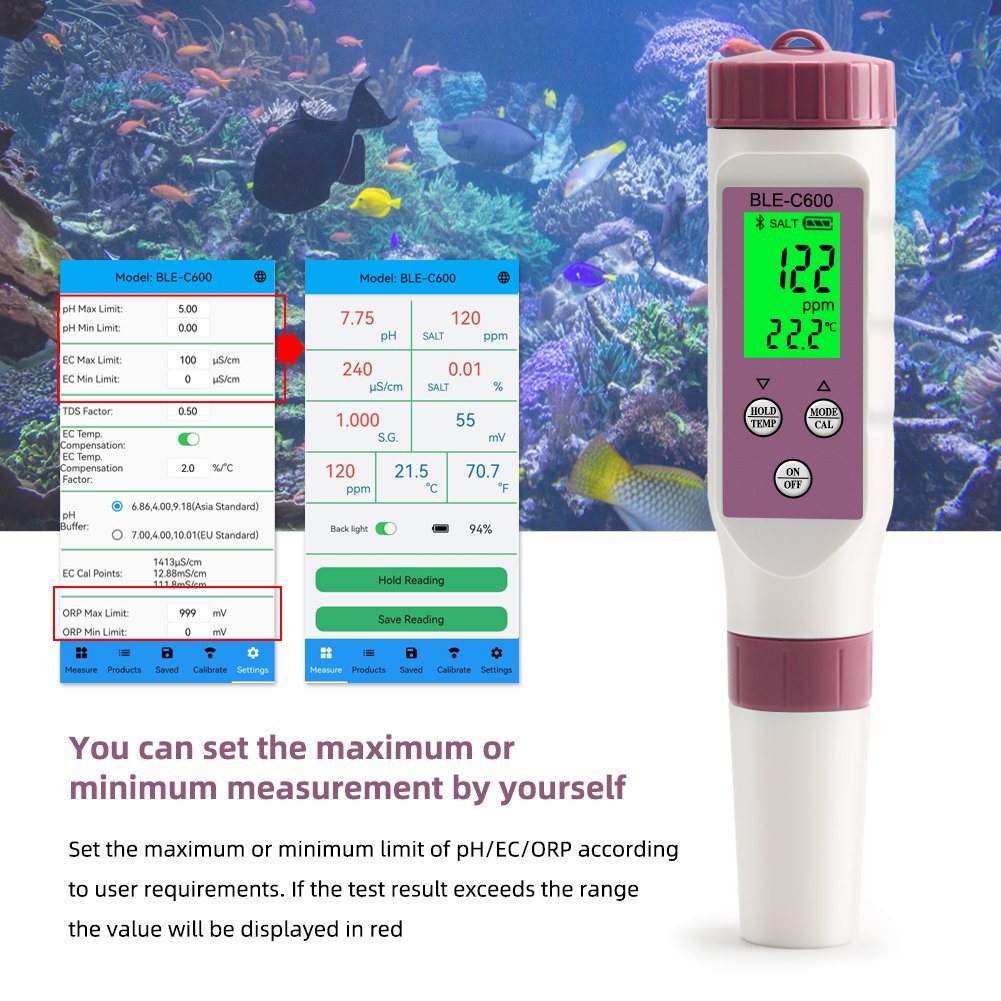 7 in 1 Temp ORP EC TDS Salinity S.G PH Meter Online Blue Tooth Water Quality Tester APP Control for Drinking Laboratory Aquarium