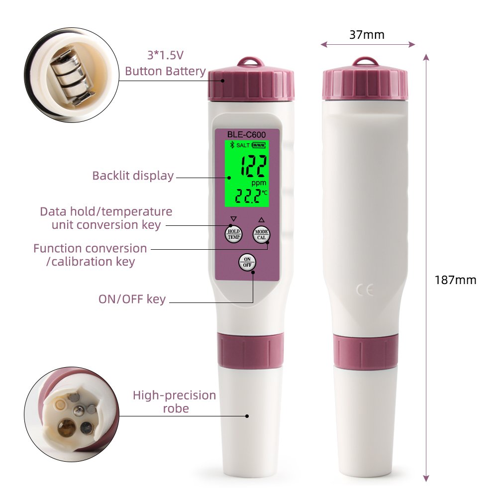 7 in 1 Temp ORP EC TDS Salinity S.G PH Meter Online Blue Tooth Water Quality Tester APP Control for Drinking Laboratory Aquarium