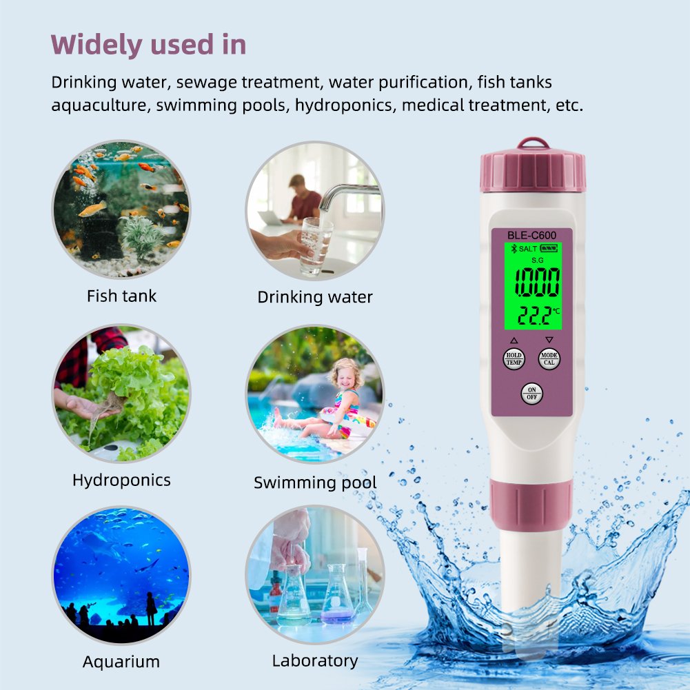 7 in 1 Temp ORP EC TDS Salinity S.G PH Meter Online Blue Tooth Water Quality Tester APP Control for Drinking Laboratory Aquarium