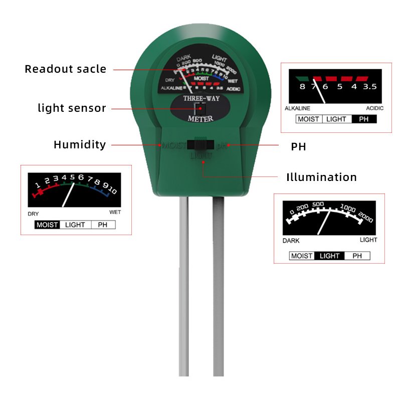 Soil PH Meter 3-in-1 Soil Tester Moisture Meter Light Meter for Plants Crops Flowers Vegetable Hydroponics Analyzer