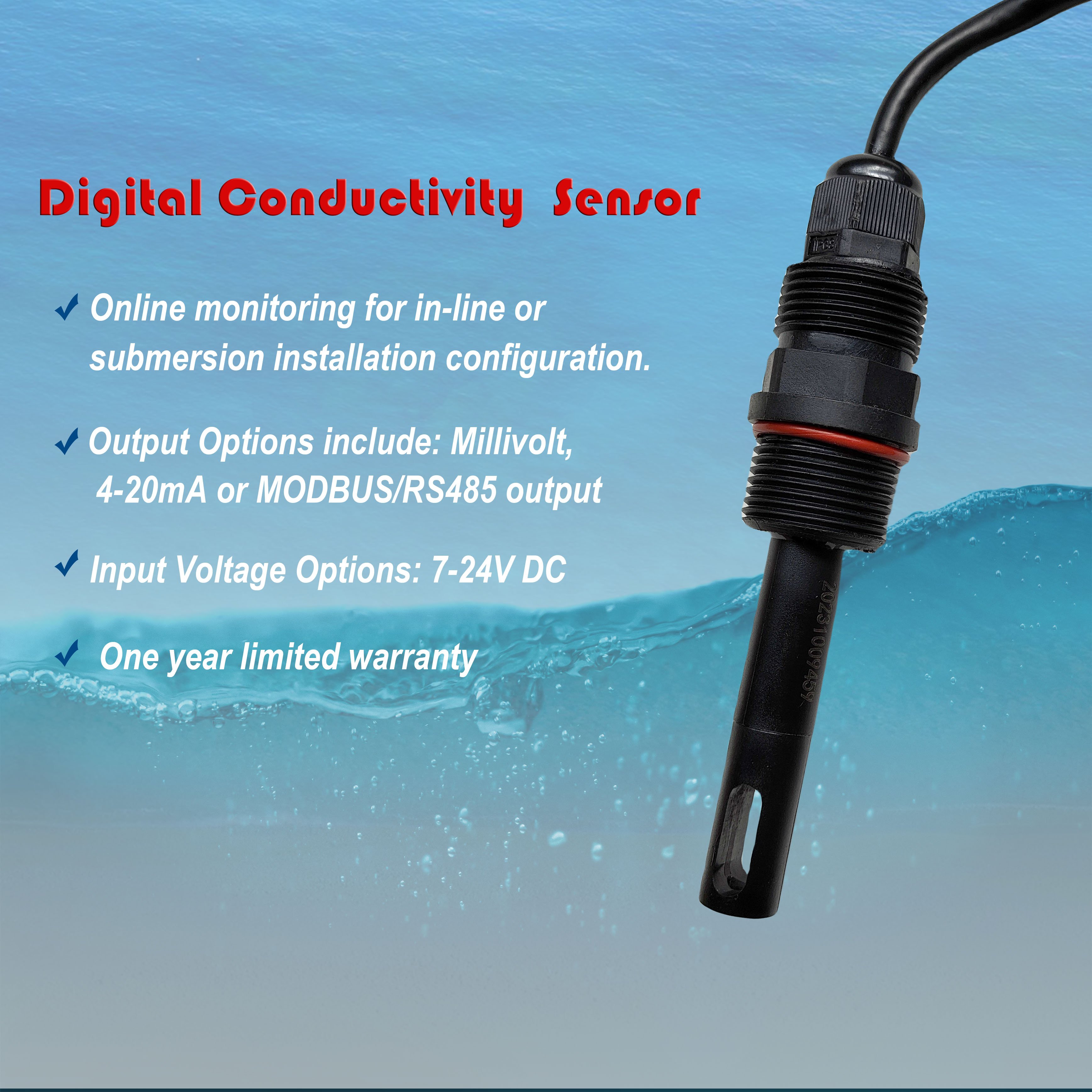 hot sale factory 0-200000us/cm ec conductivity probe tds/salinity/ec sensor