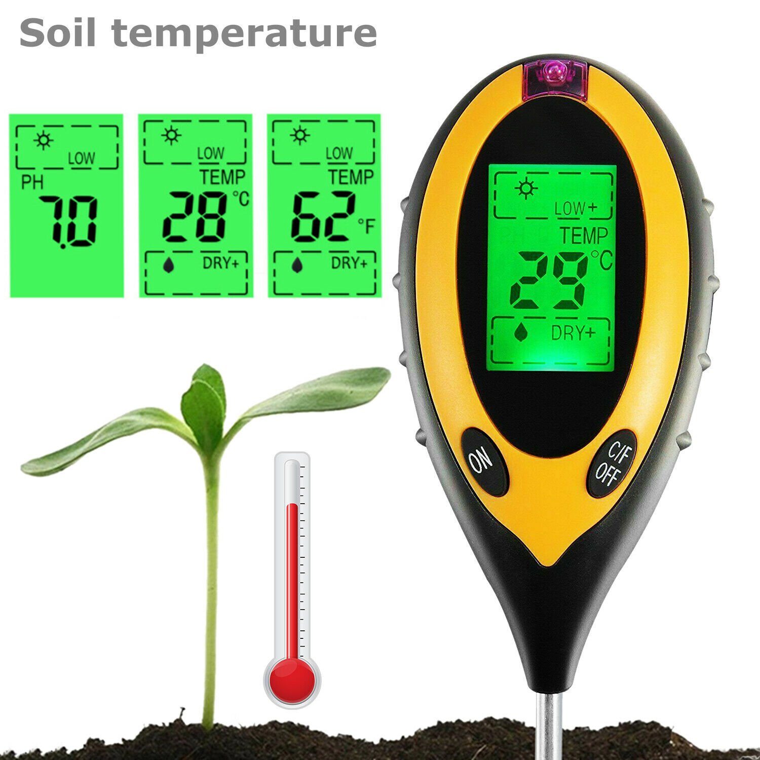SENTEC Portable 3 in 1 Soil Meter Sensor Tester Soil PH Moisture Temperature Sunlight Test Pen with Backlight for Flower Lawn