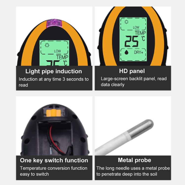 SENTEC Portable 3 in 1 Soil Meter Sensor Tester Soil PH Moisture Temperature Sunlight Test Pen with Backlight for Flower Lawn
