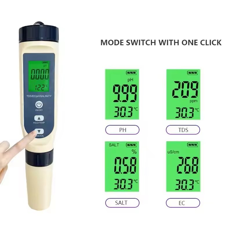 Multi-functional 5-in-1 PH/EC/TDS/SALT/TEMP water meters testing seawater drinking water swimming pool
