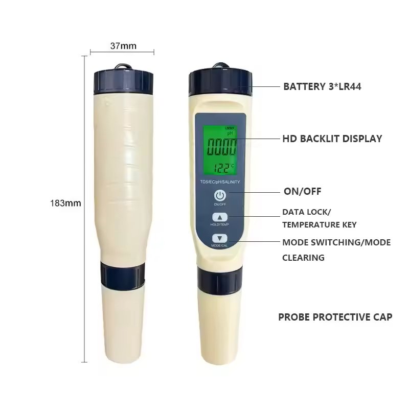 Multi-functional 5-in-1 PH/EC/TDS/SALT/TEMP water meters testing seawater drinking water swimming pool