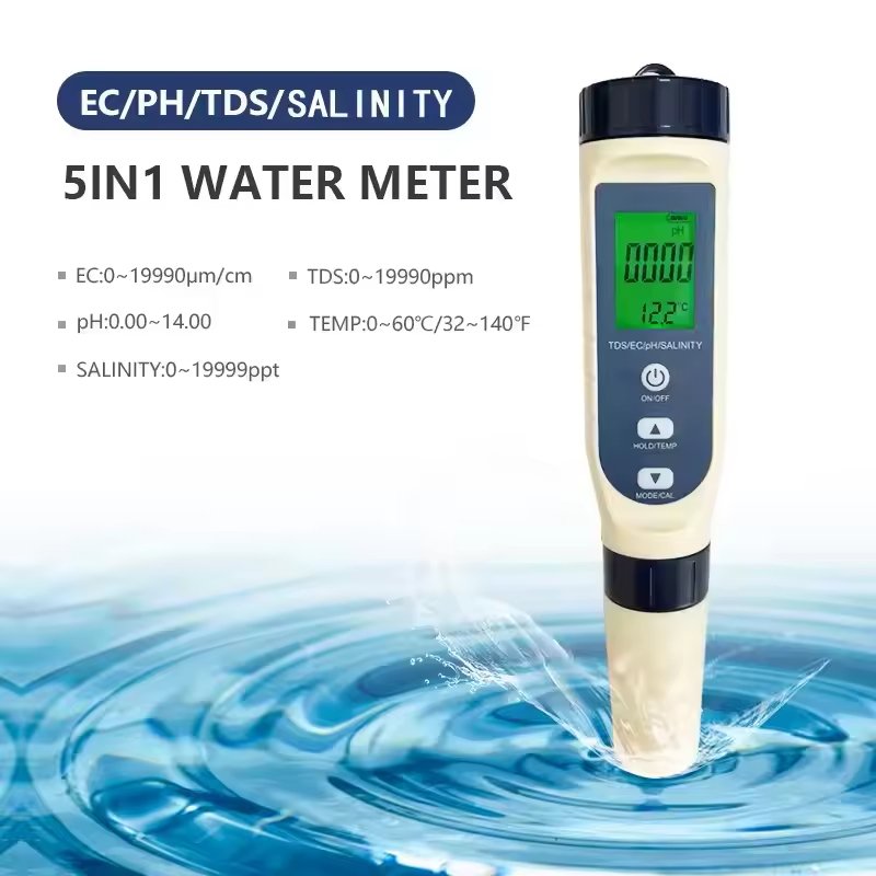 Multi-functional 5-in-1 PH/EC/TDS/SALT/TEMP water meters testing seawater drinking water swimming pool